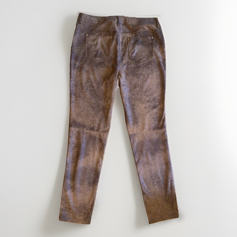 Chico’s Pants Faux Knit Suede Pull On Size 10 Regular Or 1.5 Brown Distressed